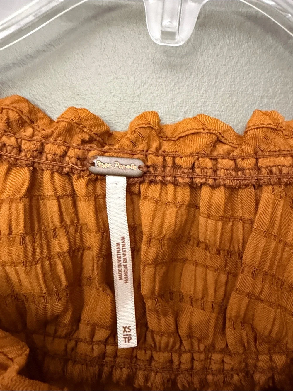 Free People Hailey Blouse Rust Brown Ruffled Smocked Button-Front Blouse - XS